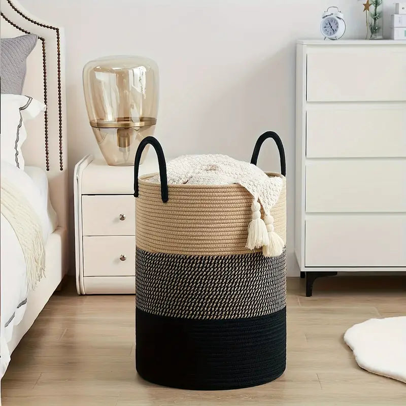 Storage basket – Durable woven rope – Modern design – Multi-use laundry hamper – 15.7 x 23.6 in