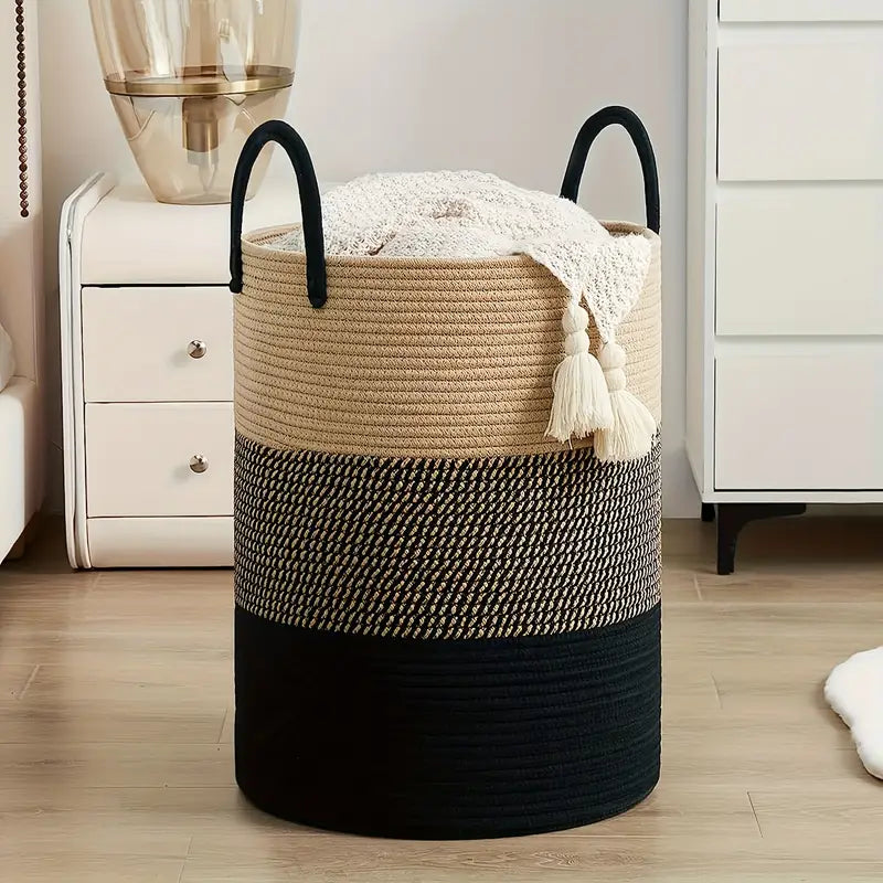 Storage basket – Durable woven rope – Modern design – Multi-use laundry hamper – 15.7 x 23.6 in