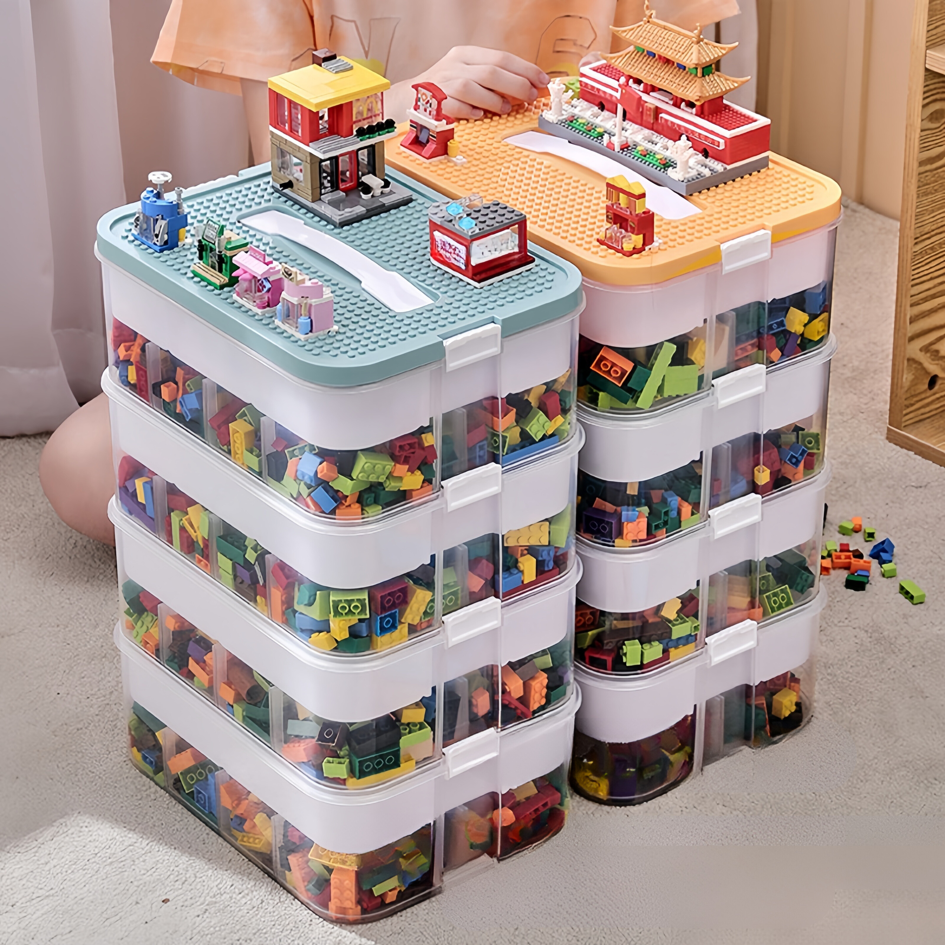 Storage organizer – Durable plastic – Stackable design – Ideal for toys and small items – Modern home or kids' room solution