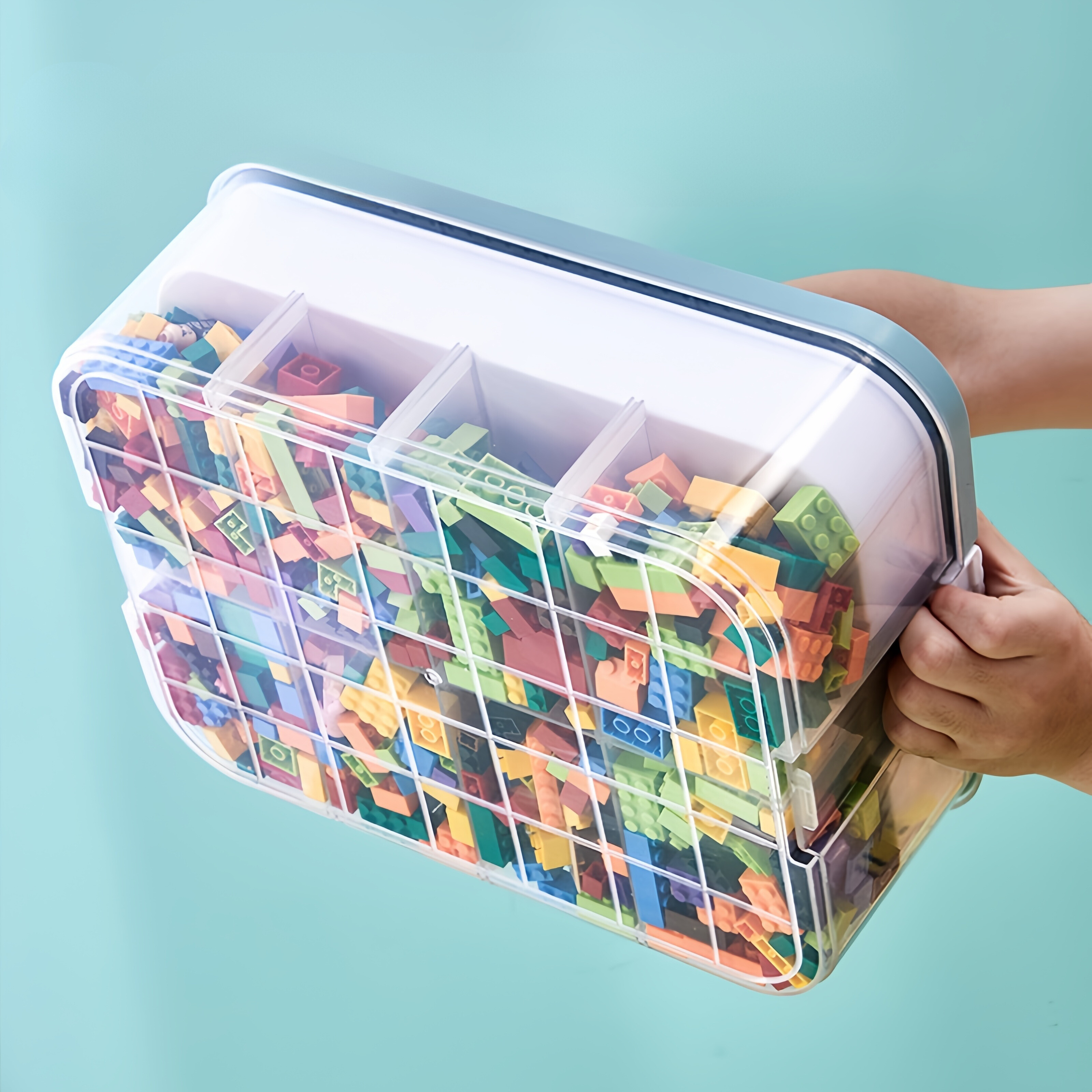 Storage organizer – Durable plastic – Stackable design – Ideal for toys and small items – Modern home or kids' room solution