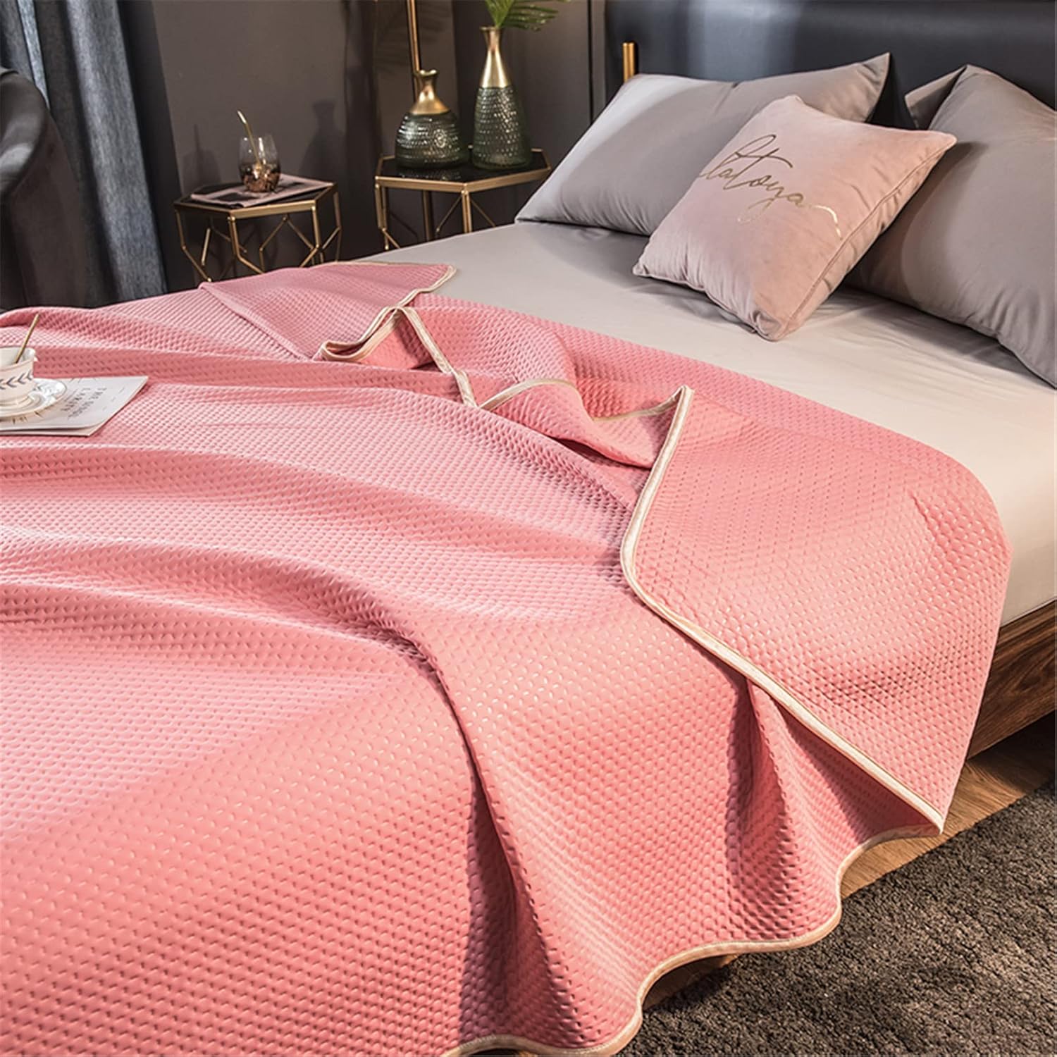 Summer quilt – Lightweight fabric – Blush color – Elegant bedding for warm nights