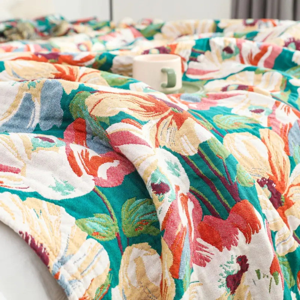Sunlit Floral Tassel Cotton Blanket