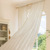 Light blue sheer curtains with tiebacks, elegant window drapes for living room or bedroom home decor