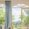 Light blue sheer curtains with tiebacks, elegant window drapes for living room or bedroom home decor
