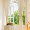 Light blue sheer curtains with tiebacks, elegant window drapes for living room or bedroom home decor