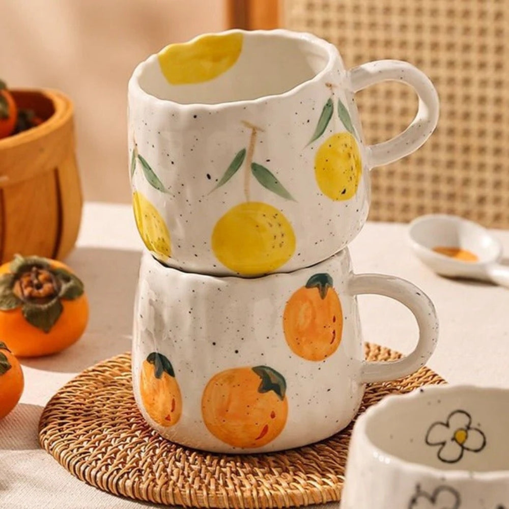 Sunny Fruit Ceramic Coffee Mug Set