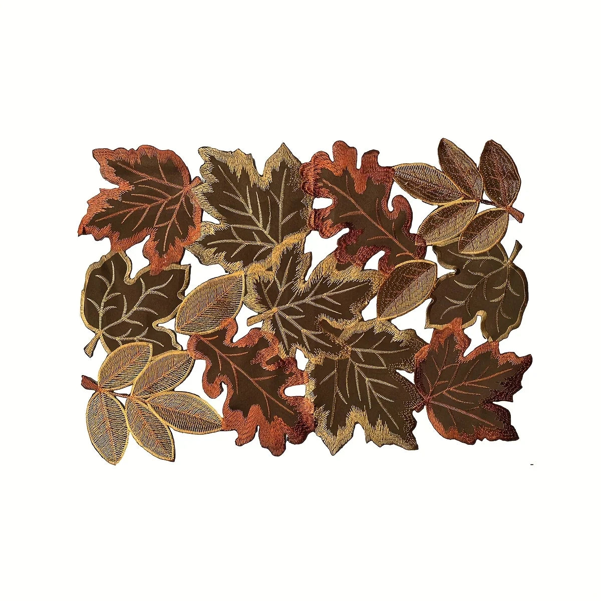 Table runner – Embroidered autumn maple leaf – Flocked brown – Rustic farmhouse design – Perfect for Thanksgiving