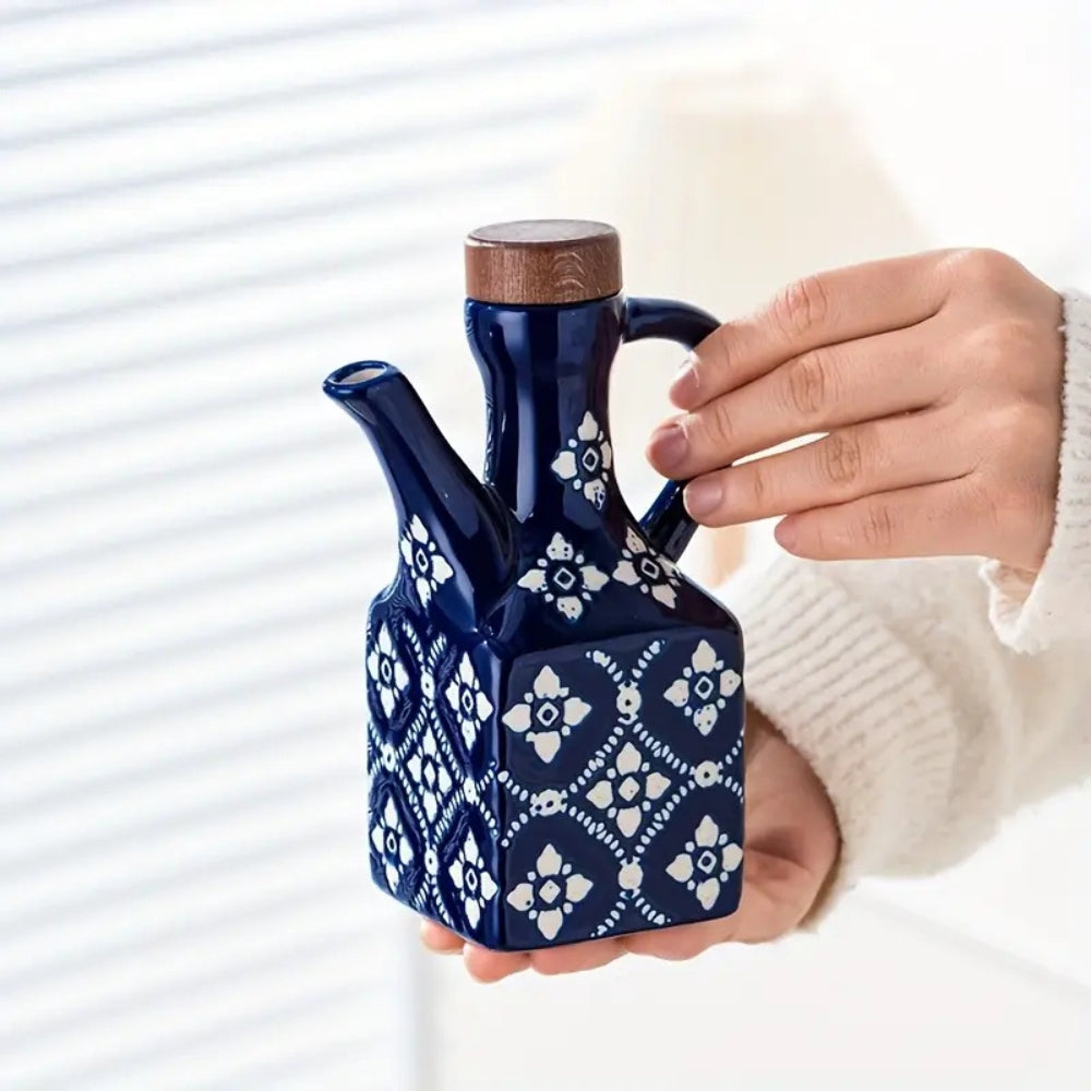 Talavera Ceramic Wooden Lid Oil Dispenser Bottle