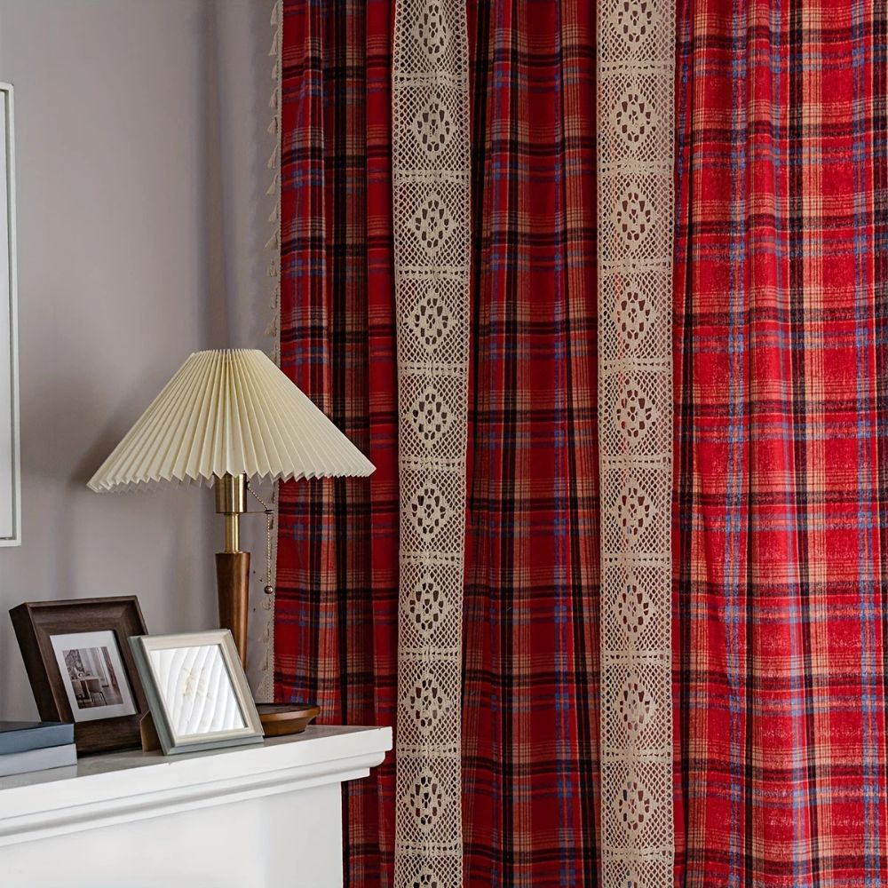 Tartan Crochet Lace Tassel Curtain