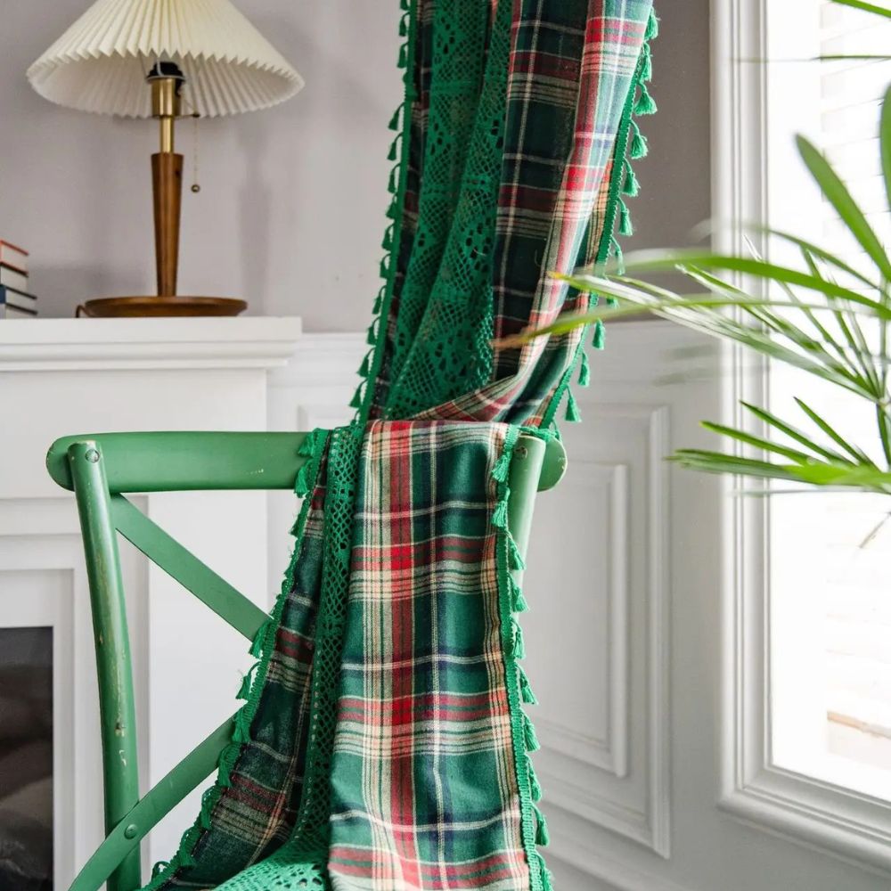 Tartan Crochet Lace Tassel Curtain