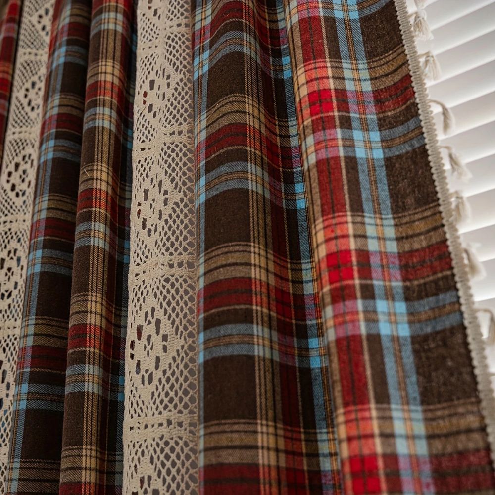 Tartan Crochet Lace Tassel Curtain