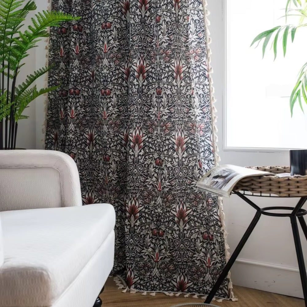 Thistle Ebonleaf Floral Tapestry Curtain