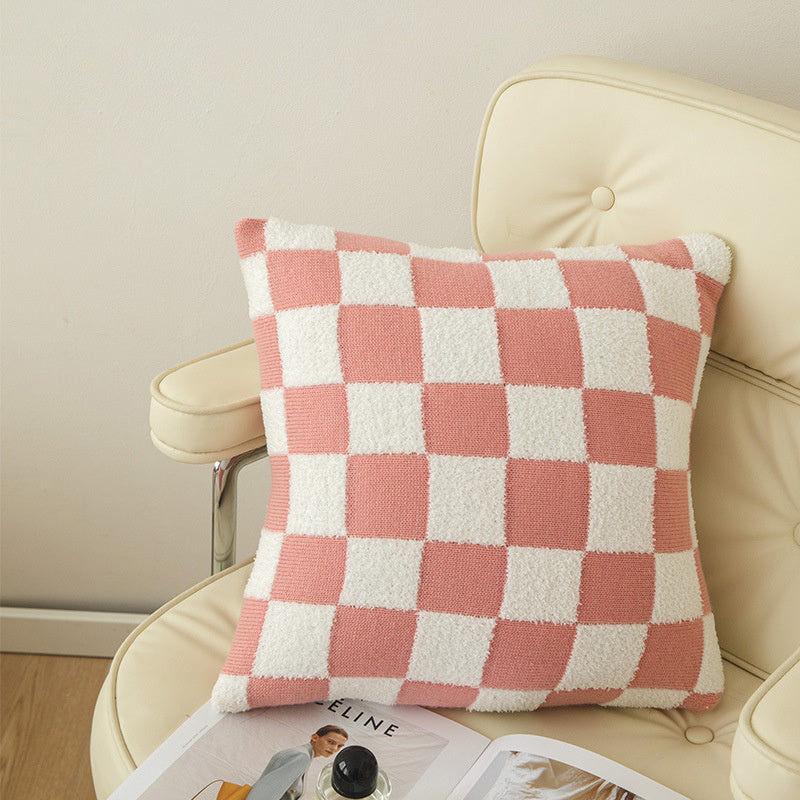 Throw Pillow Cover – Checkerboard Pattern – Soft Polyester-Cotton Blend – Fits 18x18 Pillow Inserts