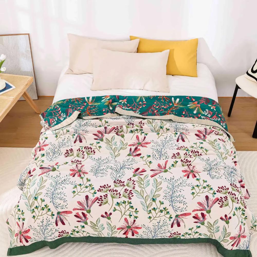 Throw blanket – 100% organic cotton – Soft 4-layer gauze – Cozy indoor and outdoor accessory