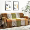 Throw blanket – Soft chenille – Large boho plaid design – Cozy couch cover with tassels – Fall colors