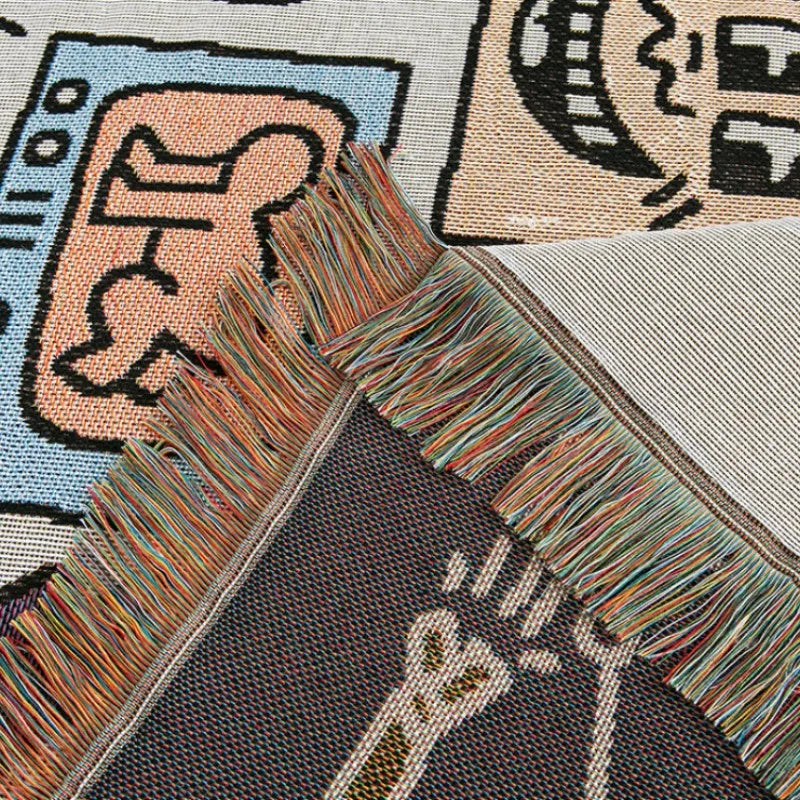 Throw blanket – Soft cotton blend – Multicolor doodle design – Cozy couch accessory – 51.2 x 63 in