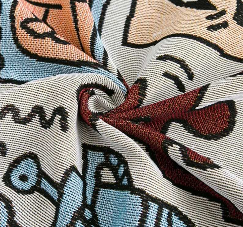 Throw blanket – Soft cotton blend – Multicolor doodle design – Cozy couch accessory – 51.2 x 63 in