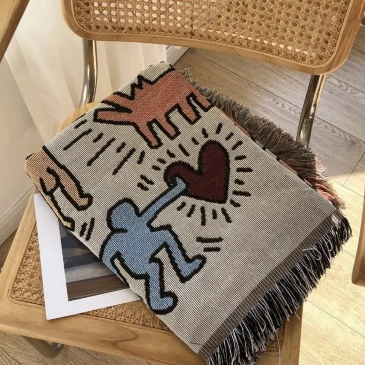 Throw blanket – Soft cotton blend – Multicolor doodle design – Cozy couch accessory – 51.2 x 63 in