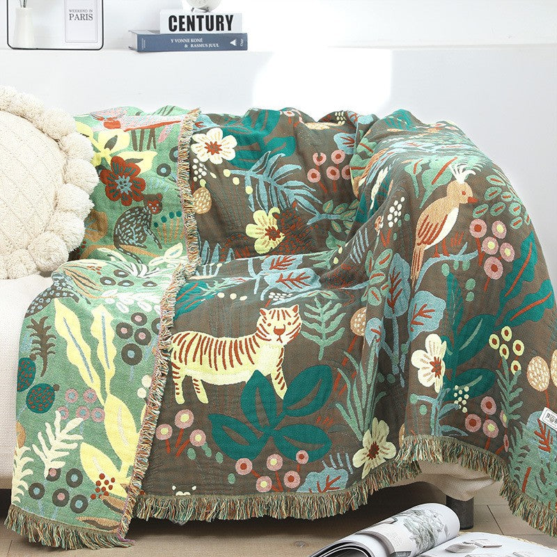 Throw blanket – Woven cotton – Jungle tiger print – Cozy sofa or bed accessory – 60 x 80 inches