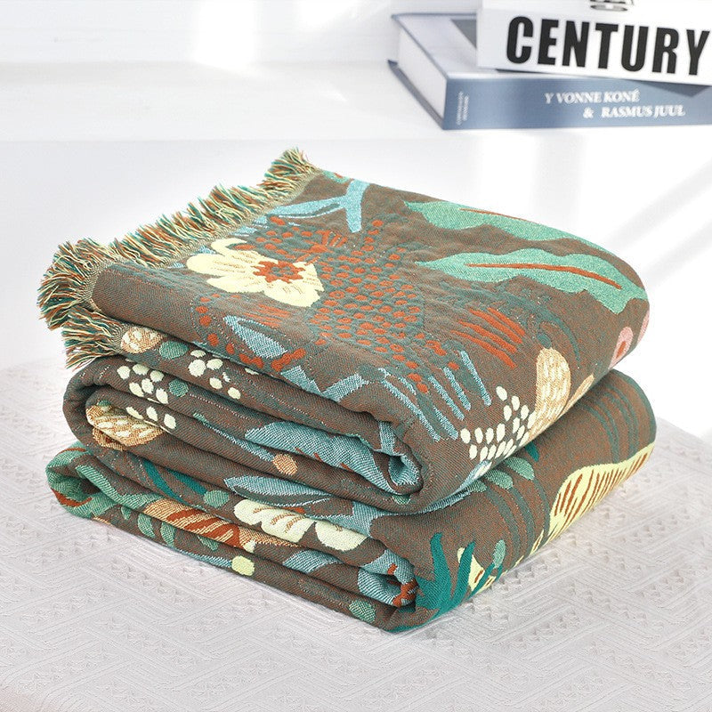 Throw blanket – Woven cotton – Jungle tiger print – Cozy sofa or bed accessory – 60 x 80 inches
