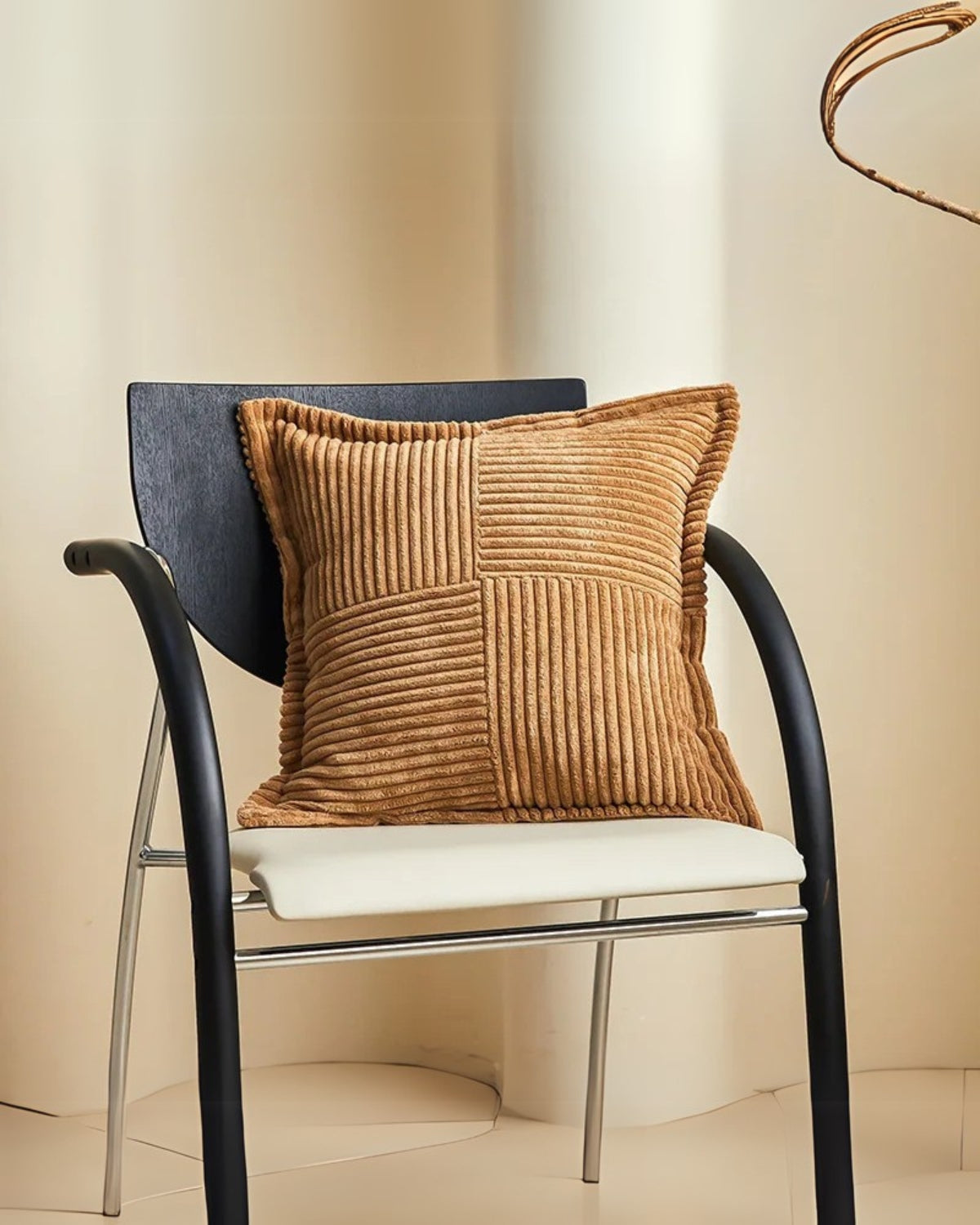 Throw pillow cover – Soft striped ribbed velvet – Neutral tones – Decorative accent for living room or bedroom