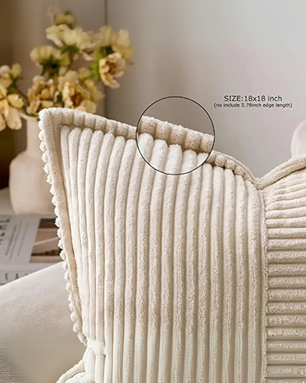 Throw pillow cover – Soft striped ribbed velvet – Neutral tones – Decorative accent for living room or bedroom