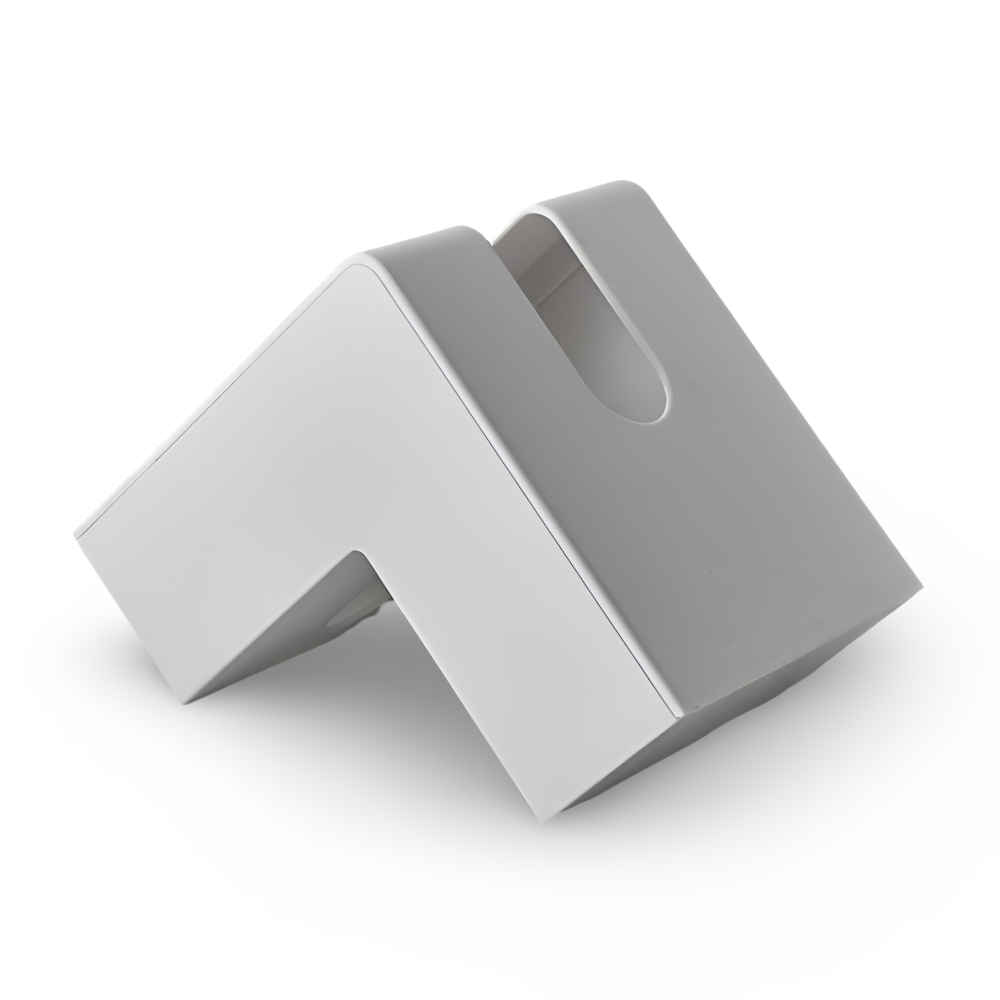 Tissue box cover – L-shaped design – Sleek plastic – Space-saving corner solution – White