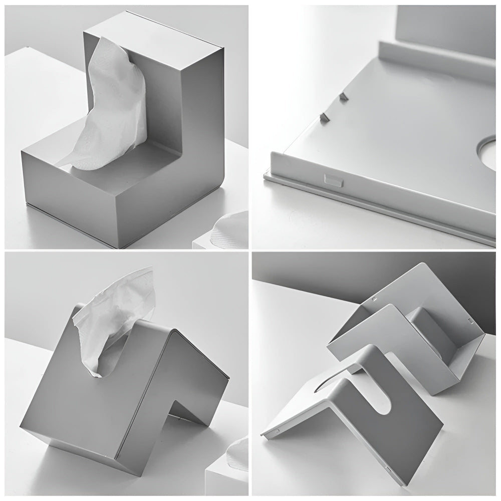 Tissue box cover – L-shaped design – Sleek plastic – Space-saving corner solution – White