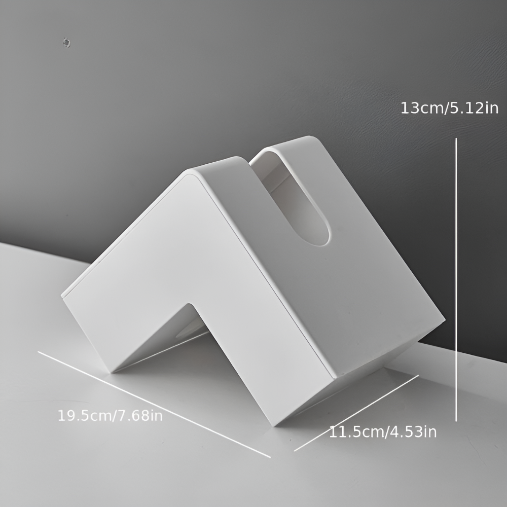 Tissue box cover – L-shaped design – Sleek plastic – Space-saving corner solution – White