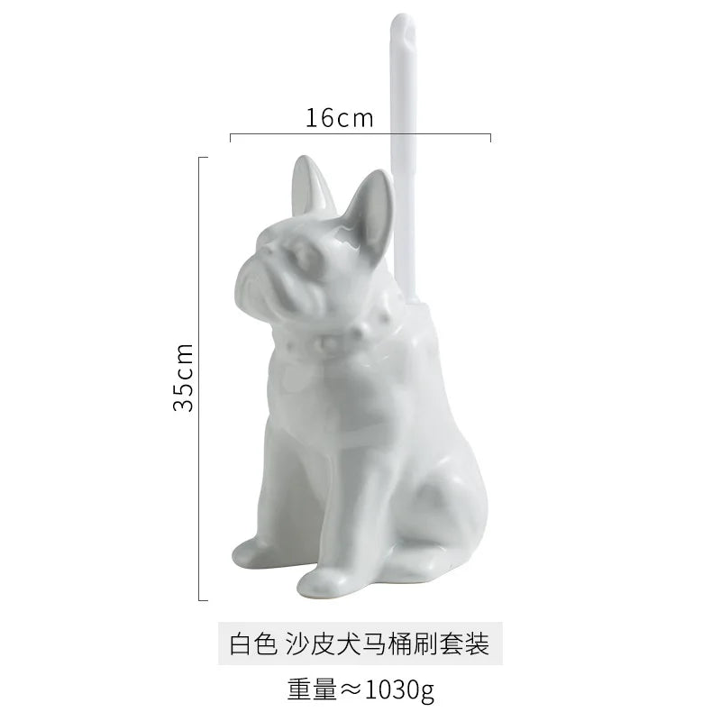 French bulldog ceramic toilet brush holder with black and white dog design – stylish bathroom cleaning accessory with hidden toilet brush