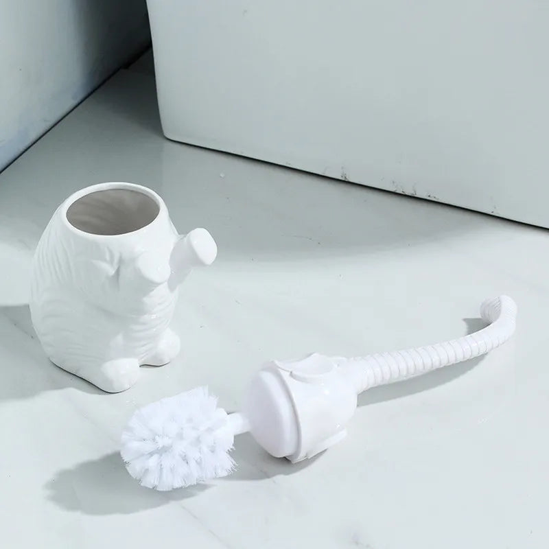 Toilet brush set – Elegant white design – Durable brush with plastic handle for bathroom organization