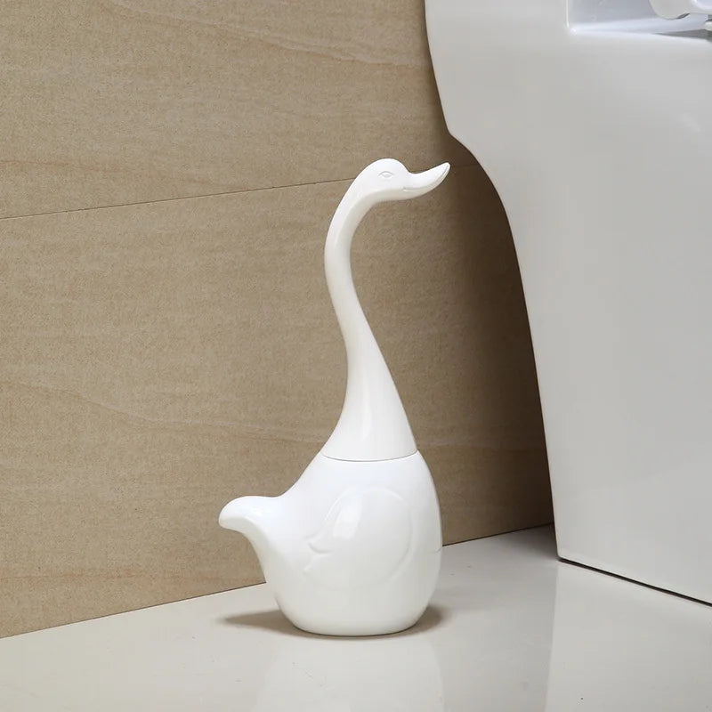 Toilet brush set – Elegant white design – Durable brush with plastic handle for bathroom organization