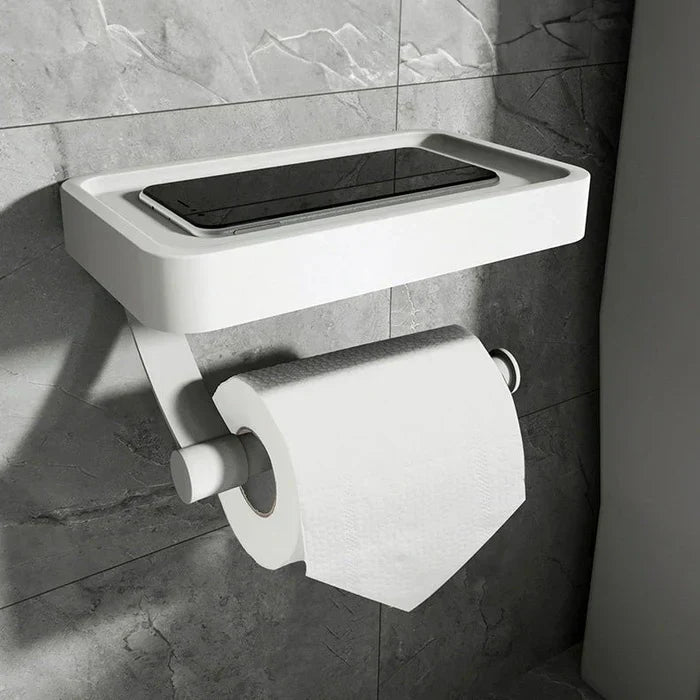 Toilet paper holder – Stainless steel – Wall-mounted with shelf – Modern bathroom accessory