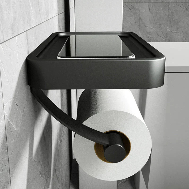 Toilet paper holder – Stainless steel – Wall-mounted with shelf – Modern bathroom accessory