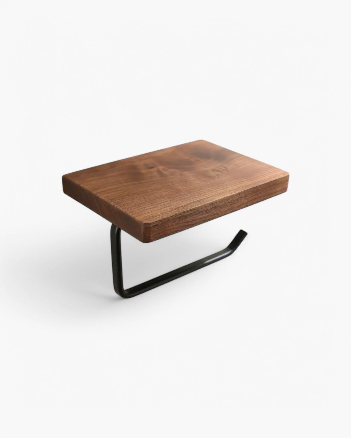 Toilet paper holder stand – Solid wood and metal – Black finish – Modern bathroom accessory