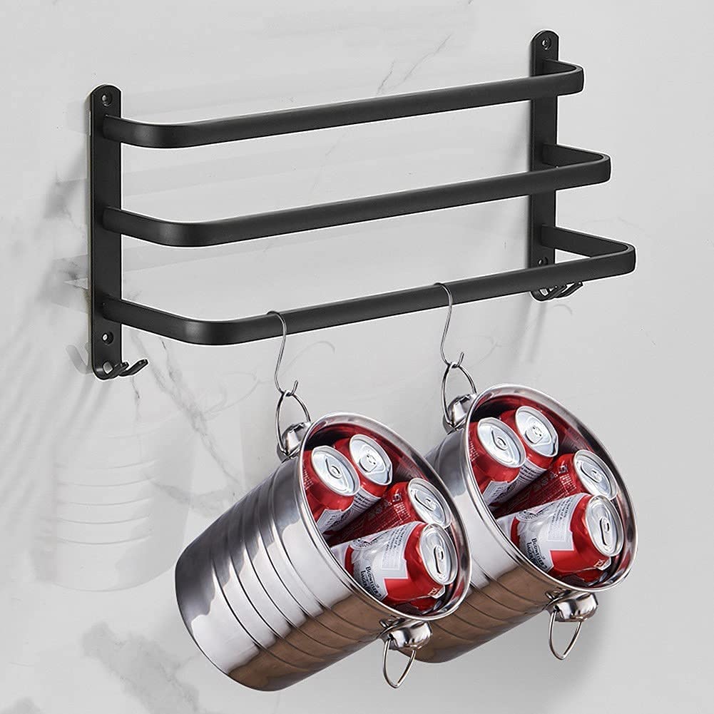 Towel rack – Aluminum – Black finish – Easy installation – Space-saving solution