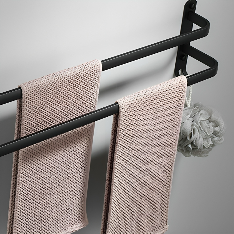 Towel rack – Aluminum – Black finish – Easy installation – Space-saving solution