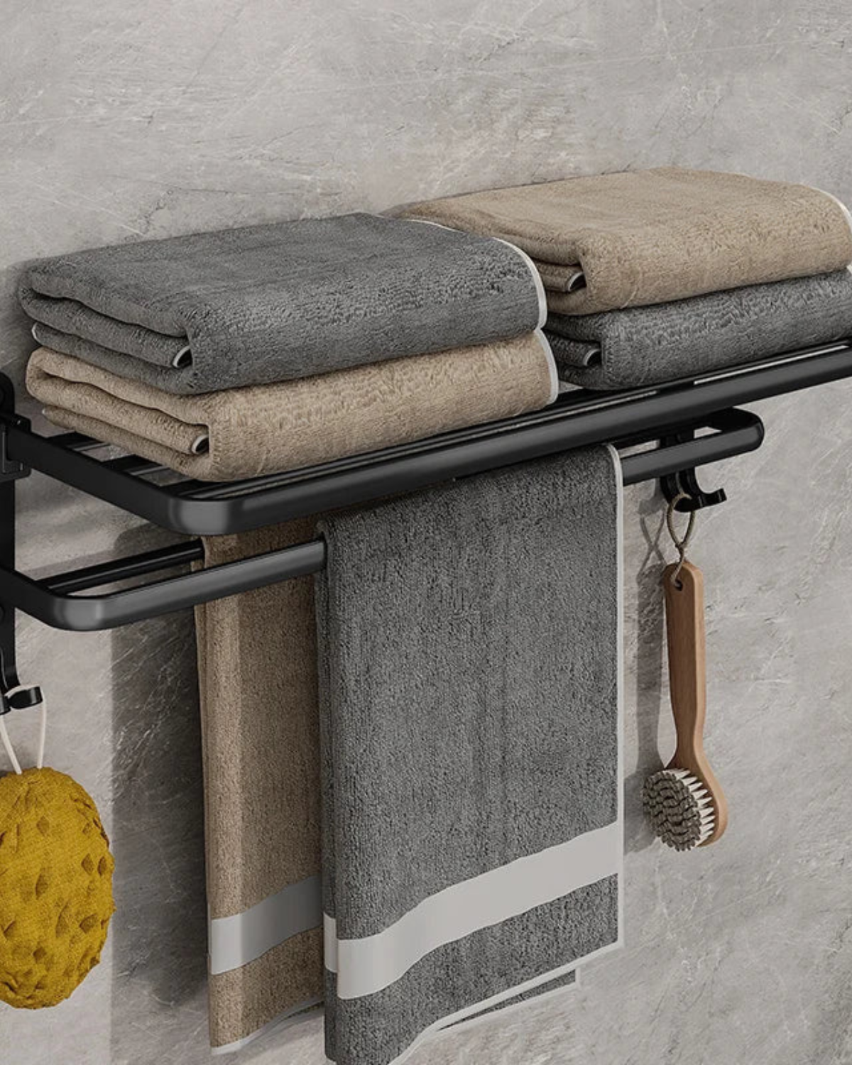 Towel rack – Matte metal – Elegant design – Modern bathroom storage solution