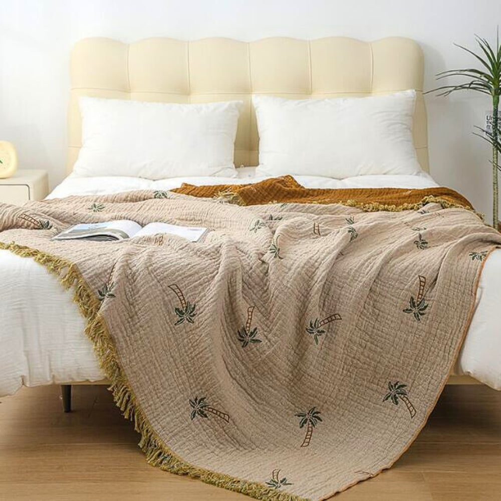 Tropical Palm Tree Reversible Cotton Blanket