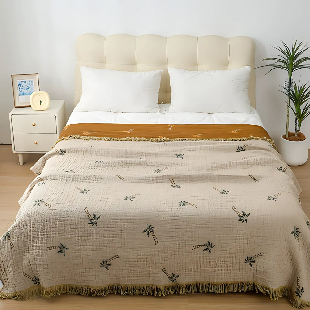 Tropical Palm Tree Reversible Cotton Blanket