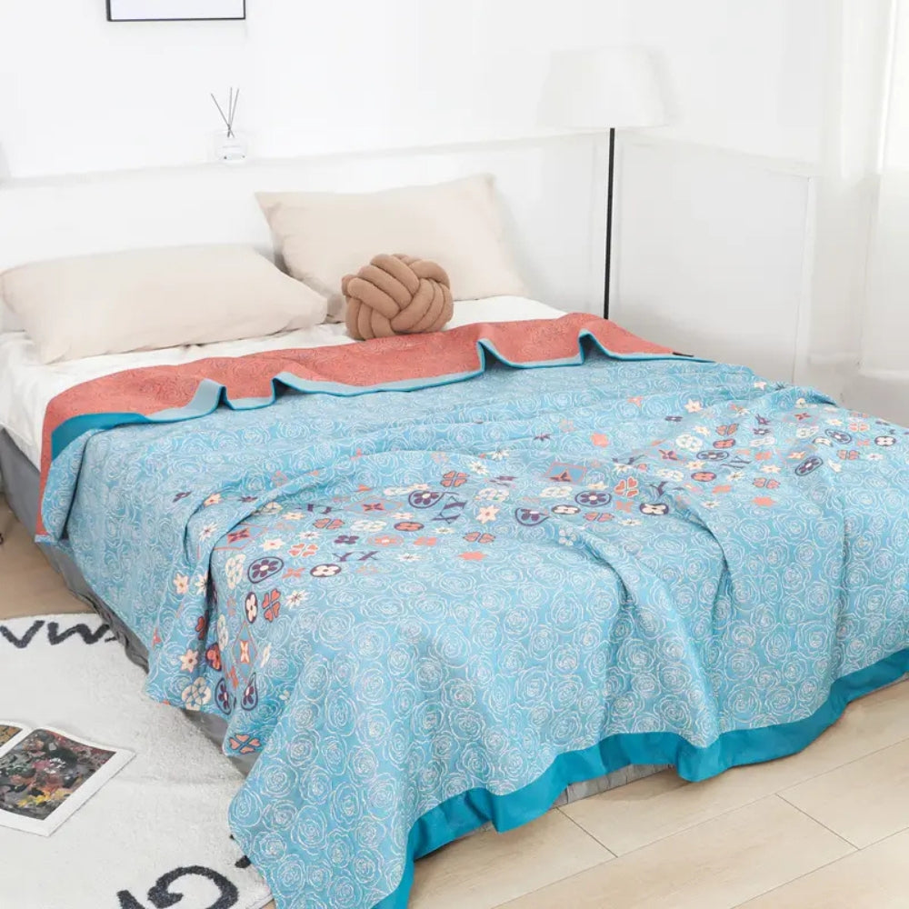 Turquoise Floral Glam Gauze Blanket