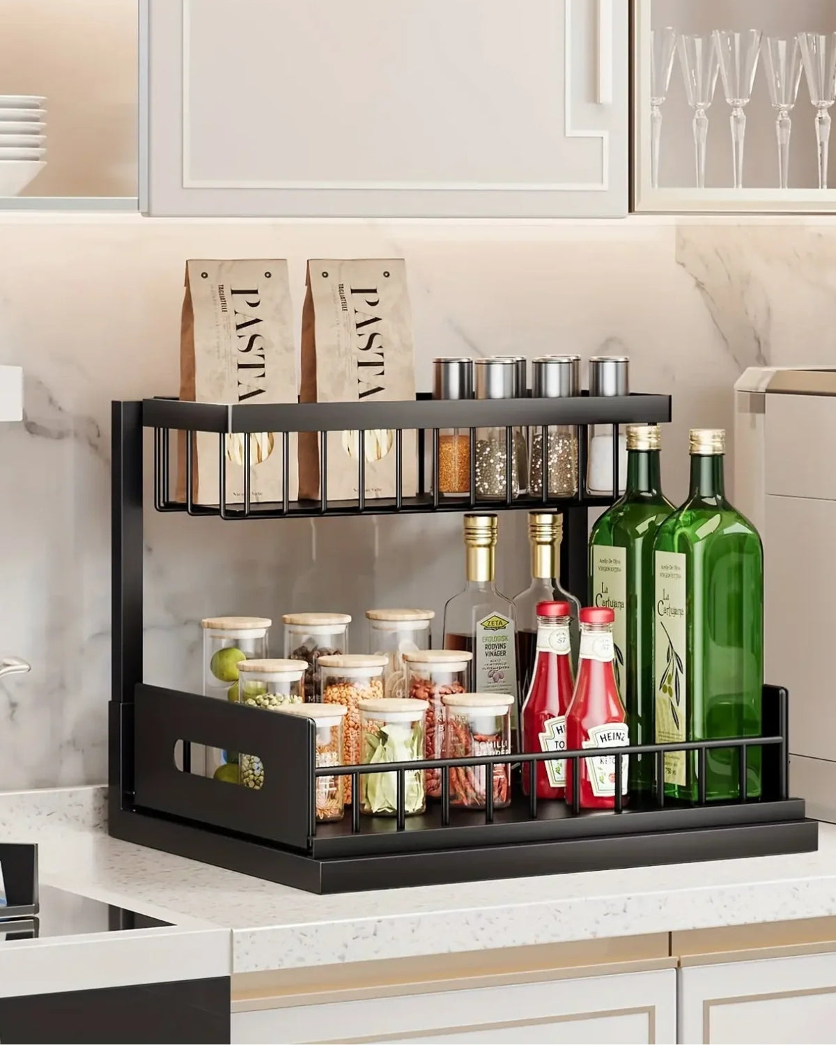 Under Sink Organizer – Two-Level Pull-Out Design – Stylish Bathroom or Kitchen Storage Solution