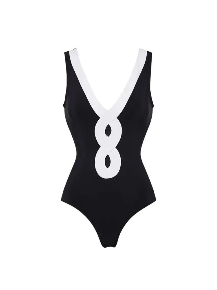 Colorblock One Piece Swimsuit Set