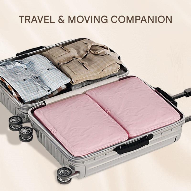 Beige vacuum compression storage bags with handles for clothes, bedding, and seasonal organization – space-saving airtight storage solution for home