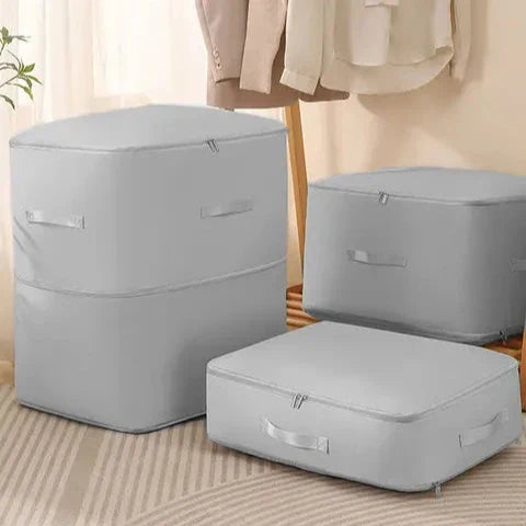 Beige vacuum compression storage bags with handles for clothes, bedding, and seasonal organization – space-saving airtight storage solution for home