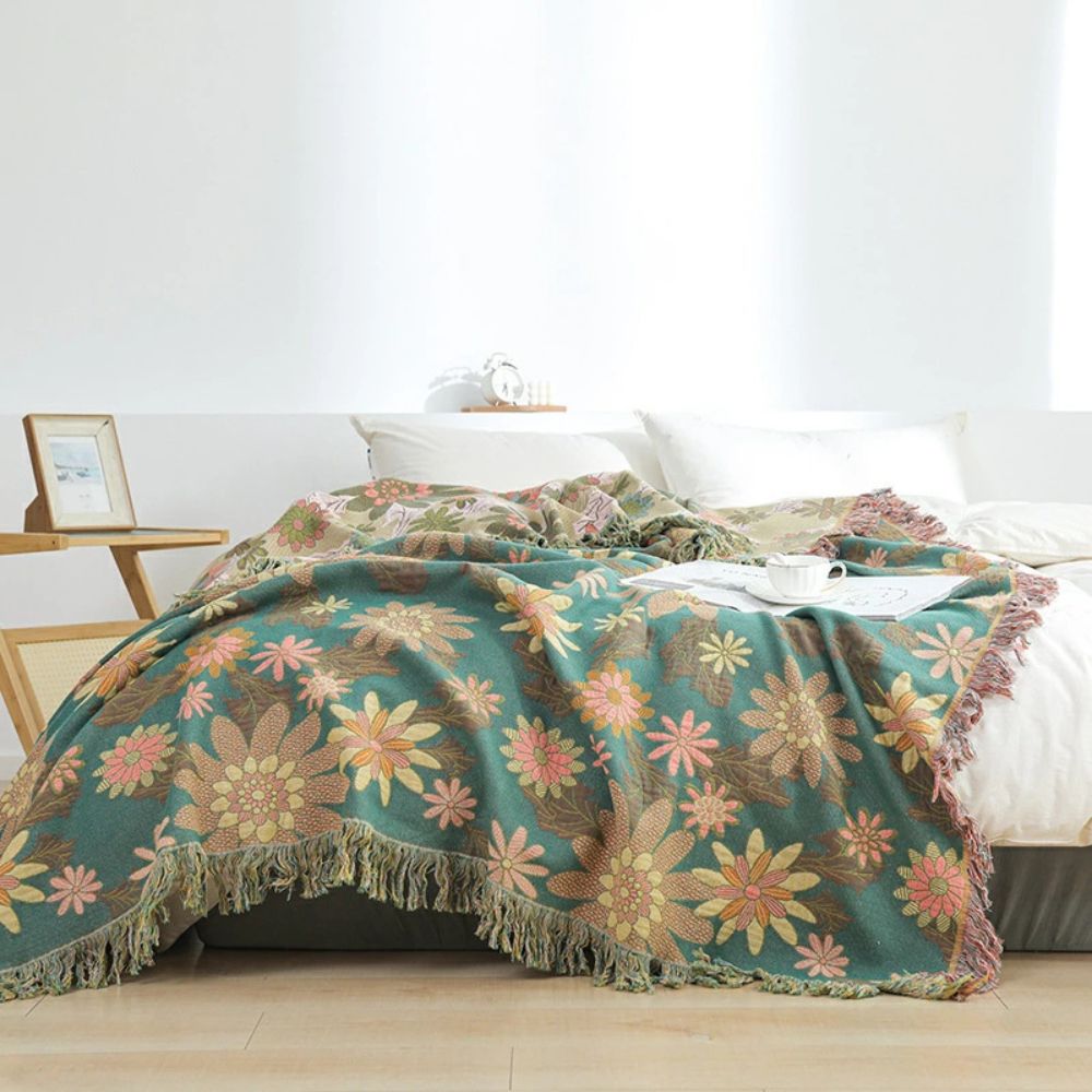 Verdant Bloom Reversible Jacquard Blanket