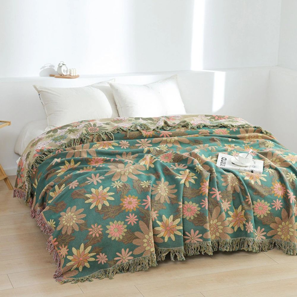 Verdant Bloom Reversible Jacquard Blanket
