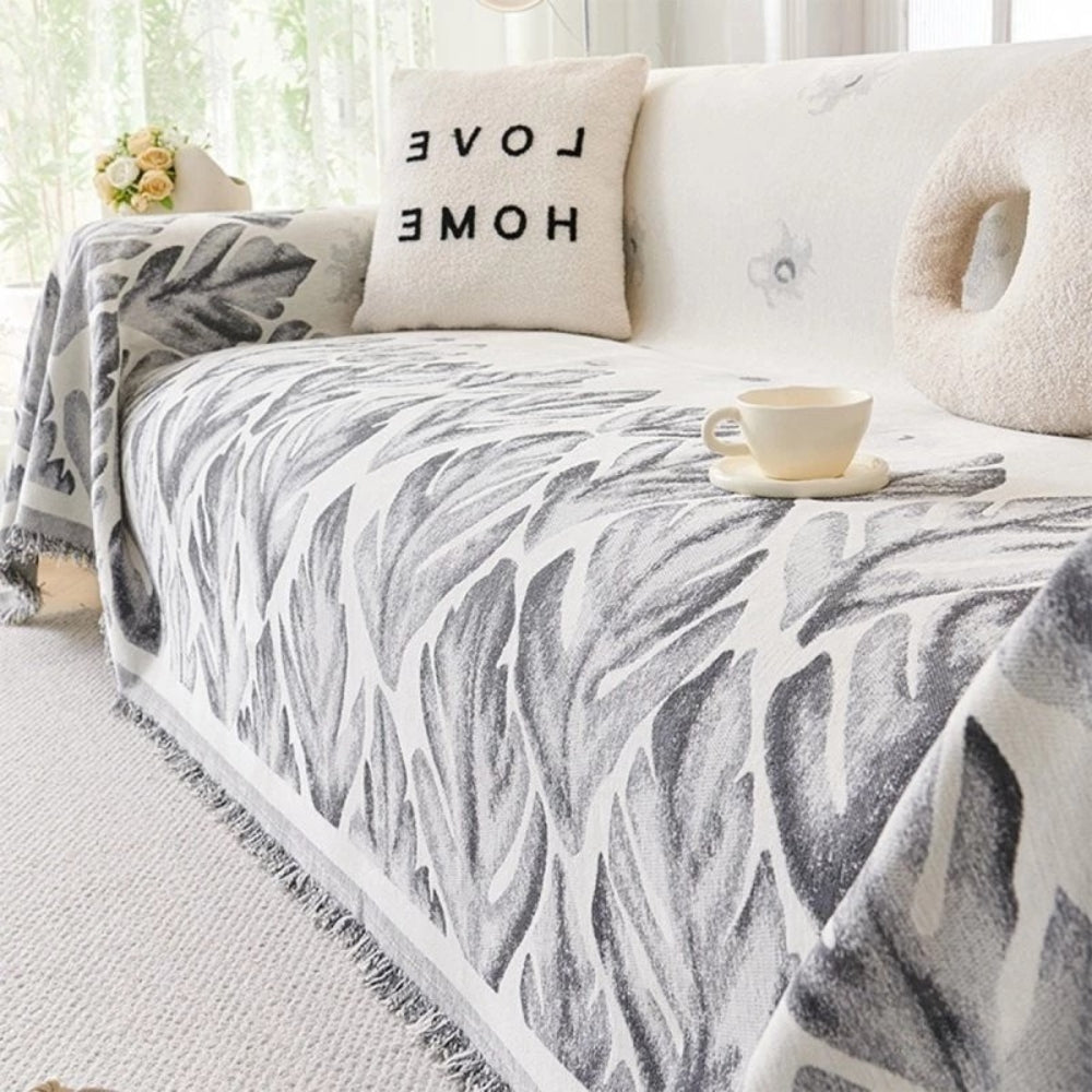 Verdure Leaf Pattern Chenille Sofa Cover