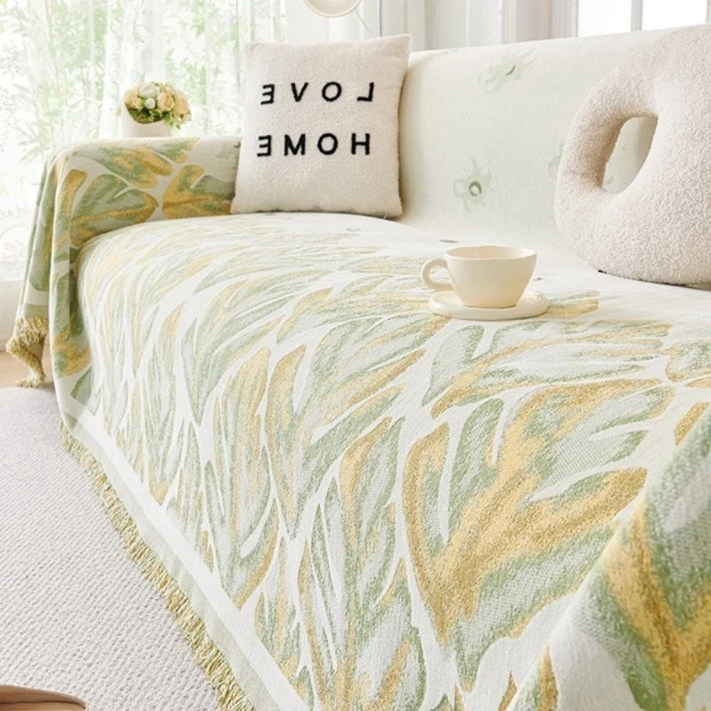 Verdure Leaf Pattern Chenille Sofa Cover