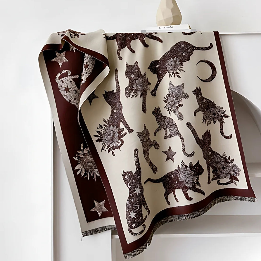 Vintage-Inspired Cat Print Scarf